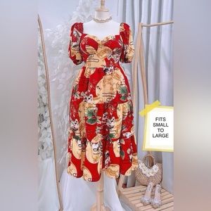 NWT - Padded Mango Silk Chiffon Dress in Red with Prints